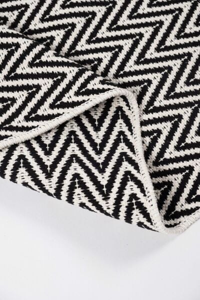 Cotto 80x150cm %100 Pamuk Çift Taraflı Çamaşır Makinesinde Yıkanabilir Saçaklı Kilim Siyah
