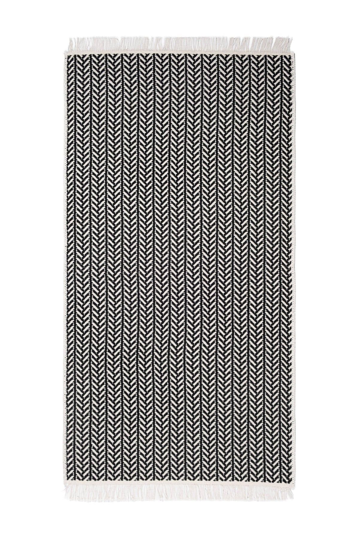 Cotto 80x150cm %100 Pamuk Çift Taraflı Çamaşır Makinesinde Yıkanabilir Saçaklı Kilim Siyah