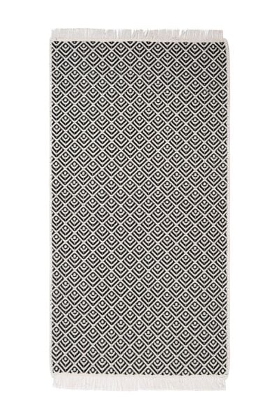 Cotto 80x150cm %100 Pamuk Çift Taraflı Çamaşır Makinesinde Yıkanabilir Saçaklı Kilim Siyah
