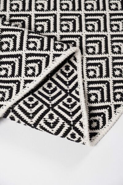 Cotto 80x150cm %100 Pamuk Çift Taraflı Çamaşır Makinesinde Yıkanabilir Saçaklı Kilim Siyah