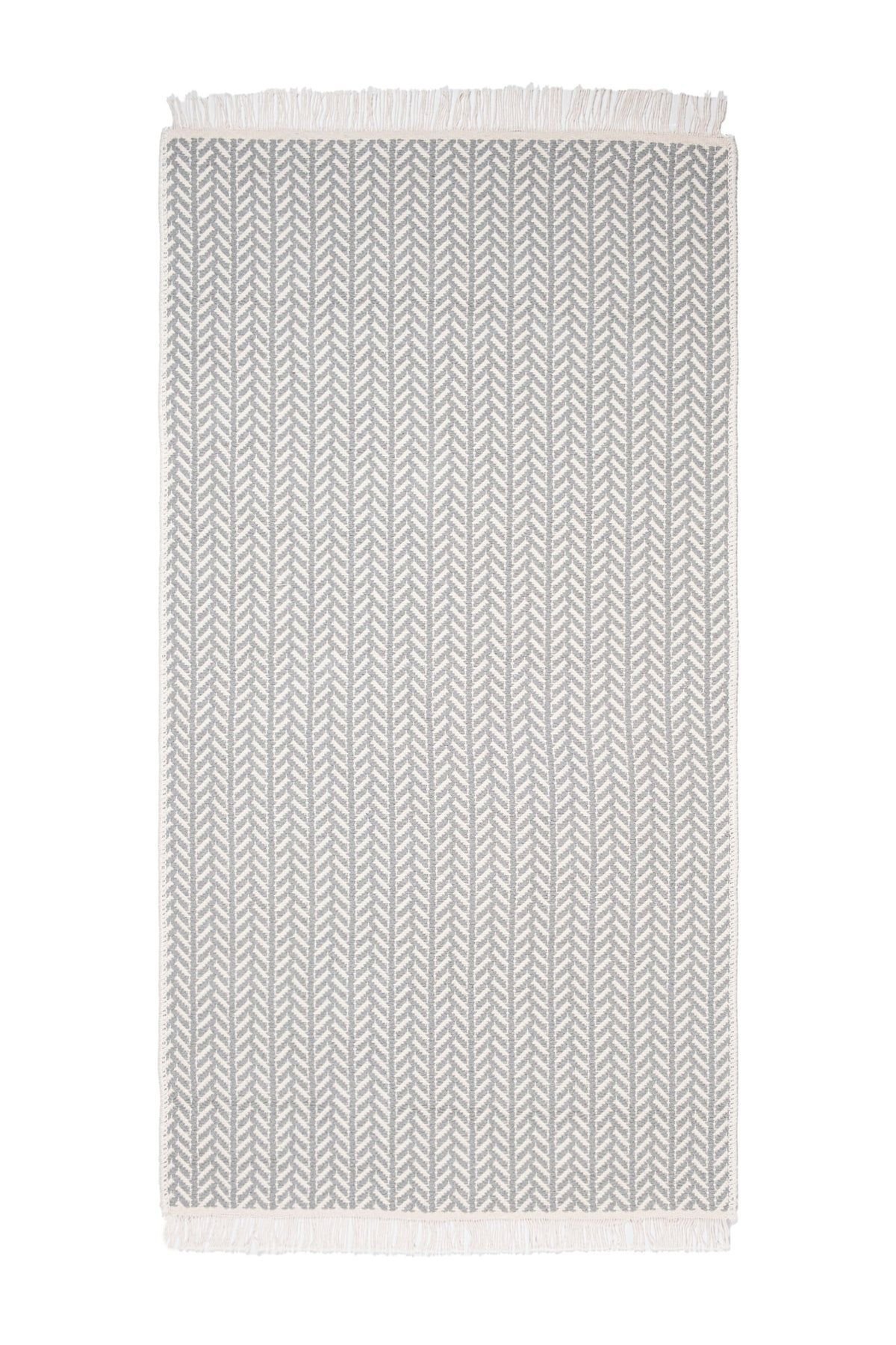 Cotto 80x150cm %100 Pamuk Çift Taraflı Çamaşır Makinesinde Yıkanabilir Saçaklı Kilim Gri