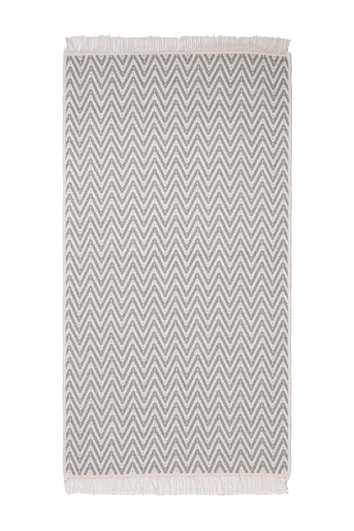 Cotto 80x150cm %100 Pamuk Çift Taraflı Çamaşır Makinesinde Yıkanabilir Saçaklı Kilim Gri