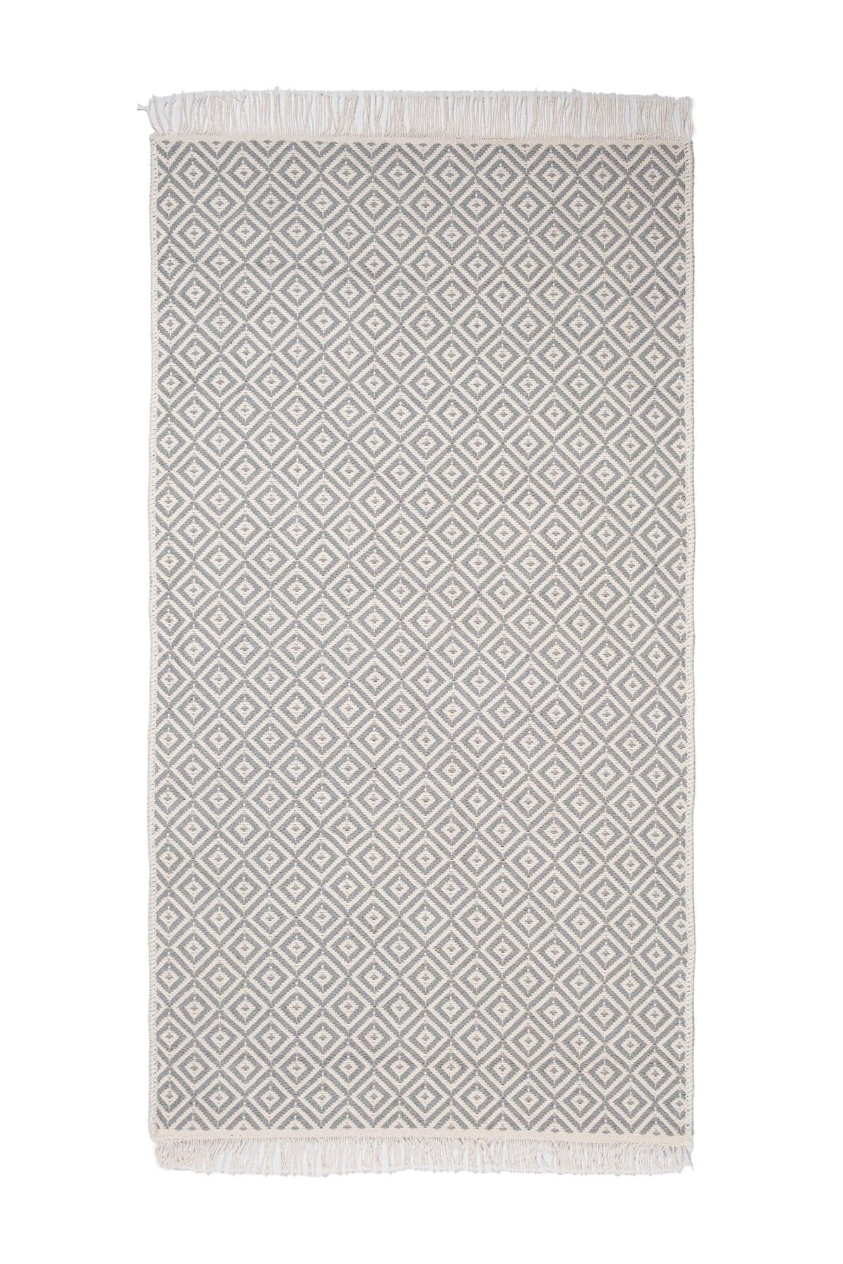 Cotto 80x150cm %100 Pamuk Çift Taraflı Çamaşır Makinesinde Yıkanabilir Saçaklı Kilim Gri