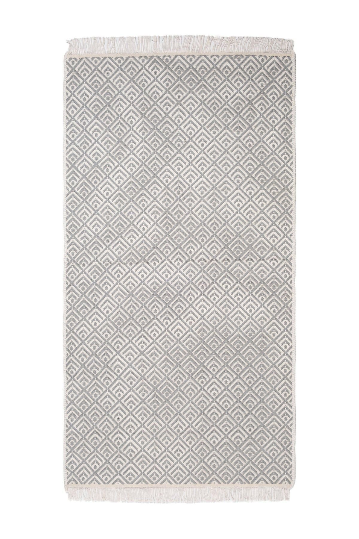 Cotto 80x150cm %100 Pamuk Çift Taraflı Çamaşır Makinesinde Yıkanabilir Saçaklı Kilim Gri