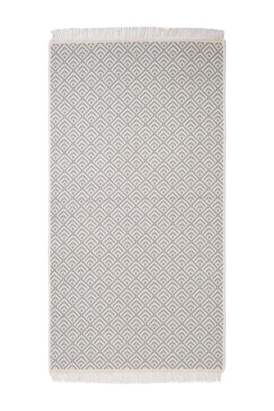 Cotto 80x150cm %100 Pamuk Çift Taraflı Çamaşır Makinesinde Yıkanabilir Saçaklı Kilim Gri