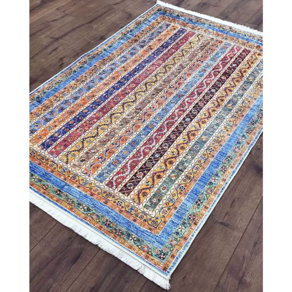 Halımax Dara 132 Yıkanabilir Kaymaz Dokuma Tabanlı Mavi Çizgili Modern Halı 80x200