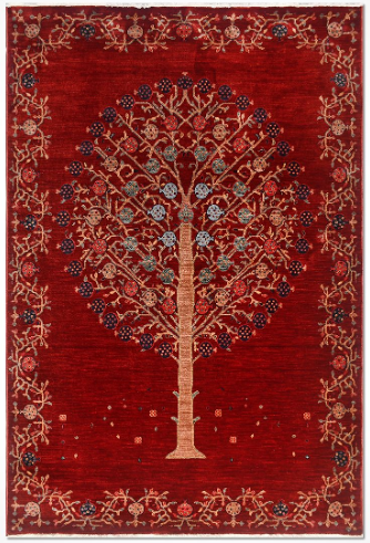 Crea Halı Özerk08 Kırmızı Vintage Hayat Ağacı Desenli Dekoratif Halı