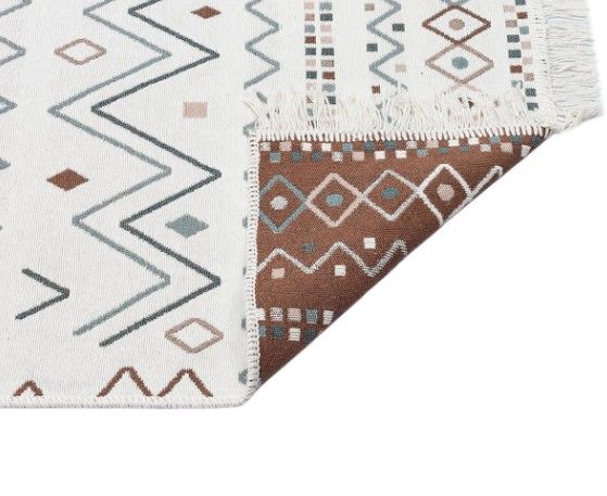 Eko Halı Arya AR 05 Beige Blue Çift Taraflı Yıkanabilir Multi Kilim Hav Toz Vermez Yolluk Mutfak Halısı