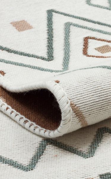 Eko Halı Arya AR 05 Beige Blue Çift Taraflı Yıkanabilir Multi Kilim Hav Toz Vermez Yolluk Mutfak Halısı