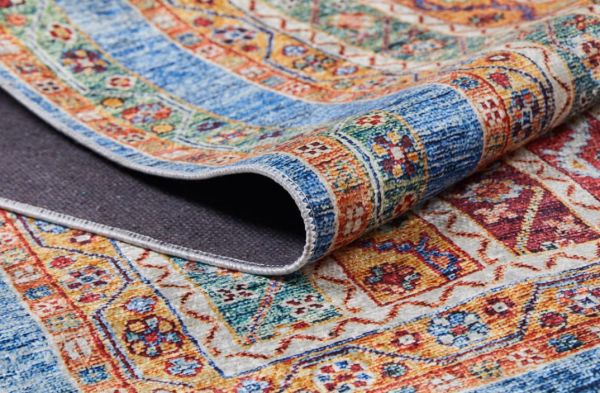Halımax Dara 132 Yıkanabilir Kaymaz Dokuma Tabanlı Mavi Çizgili Modern Halı 100x150