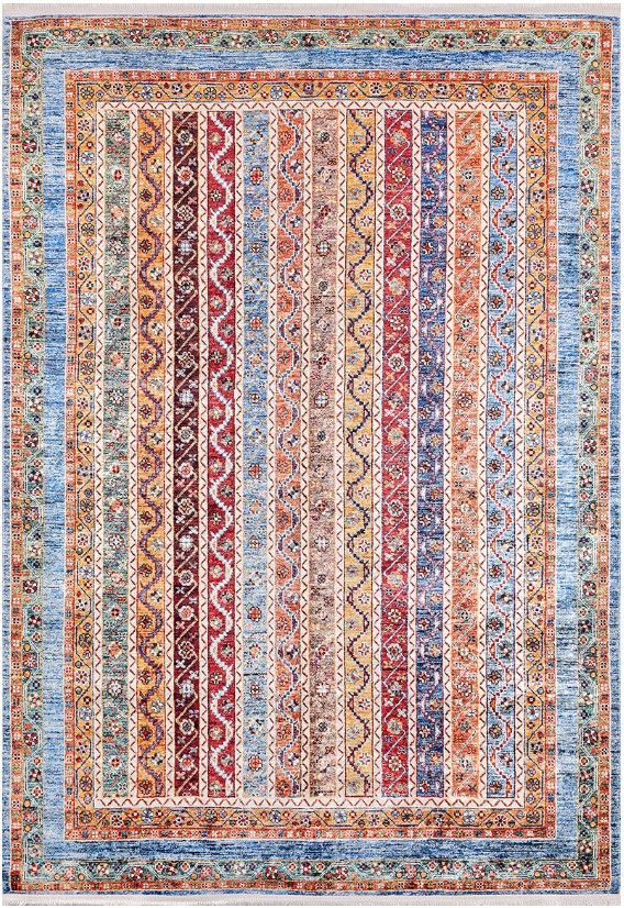 Halımax Dara 132 Yıkanabilir Kaymaz Dokuma Tabanlı Mavi Çizgili Modern Halı 100x200