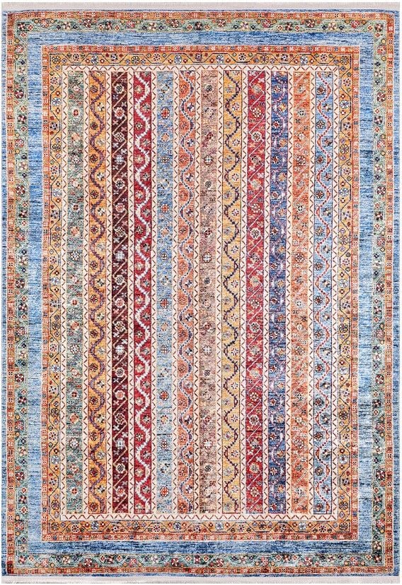 Halımax Dara 132 Yıkanabilir Kaymaz Dokuma Tabanlı Mavi Çizgili Modern Halı 100x300