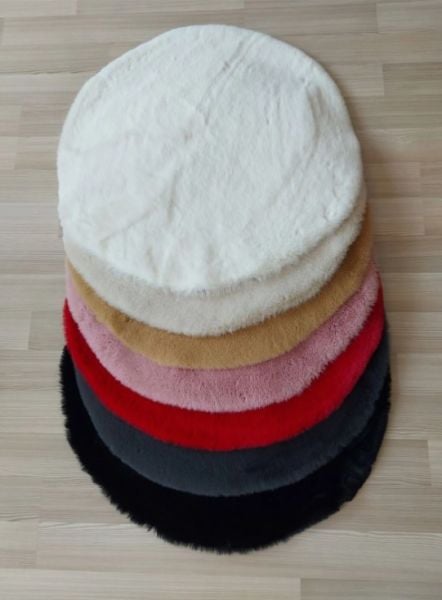 Ekstra Yumuşak Dokulu Pudra Pembe Bubble Tavşan Tüyü Darcio Yuvarlak Post Peluş Halı