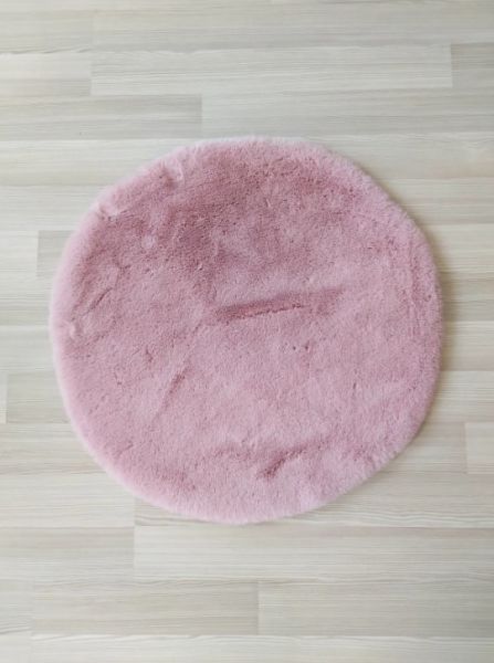 Ekstra Yumuşak Dokulu Pudra Pembe Bubble Tavşan Tüyü Darcio Yuvarlak Post Peluş Halı