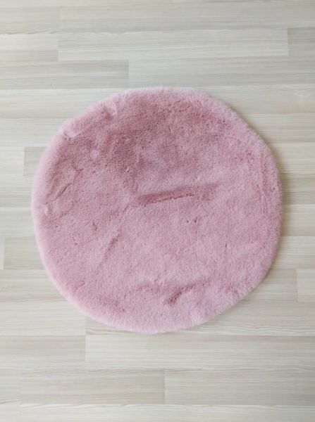 Ekstra Yumuşak Dokulu Pudra Pembe Bubble Tavşan Tüyü Darcio Yuvarlak Post Peluş Halı