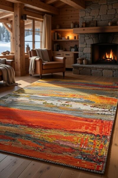 Drom Pamuk Dokuma Taban Kaymaz Şönil Makinede Yıkanabilir Kilim Salon Yatak Odası Mutfak Koridor Yolluk Halı Turuncu Multi Etnik Desenli Halı