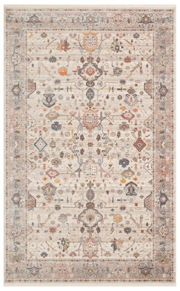 Pietra PTA 01 Cream Grey Etnik Yumuşak Tuşeli Makine Halısı Vintage Otantik Salon Oturma Odası Halısı Eko Halı
