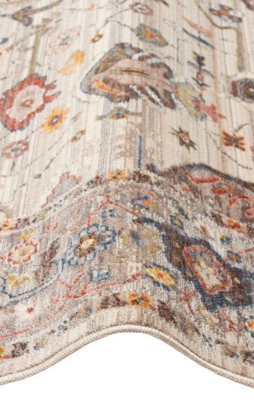 Pietra PTA 01 Cream Grey Etnik Yumuşak Tuşeli Makine Halısı Vintage Otantik Salon Oturma Odası Halısı Eko Halı