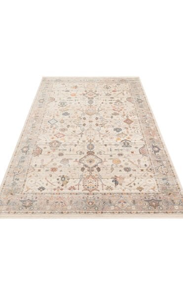 Pietra PTA 01 Cream Grey Etnik Yumuşak Tuşeli Makine Halısı Vintage Otantik Salon Oturma Odası Halısı Eko Halı