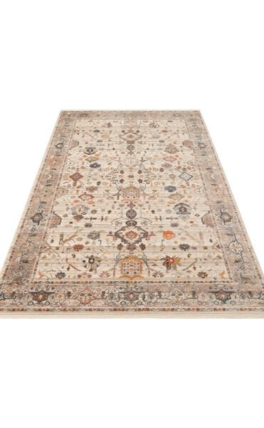 Pietra PTA 01 Cream Grey Etnik Yumuşak Tuşeli Makine Halısı Vintage Otantik Salon Oturma Odası Halısı Eko Halı