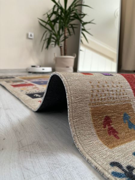 Base Vintage Kaymaz Taban Kilim Retro Eskitme Halı Yolluk B1