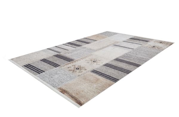 Halımax Dara 159 Yıkanabilir Kaymaz Dokuma Tabanlı Bej Patchwork Modern Halı 100x400