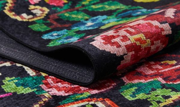 Halımax Dara 141 Yıkanabilir Kaymaz Dokuma Tabanlı Siyah Karabağ Modern Halı 100x150