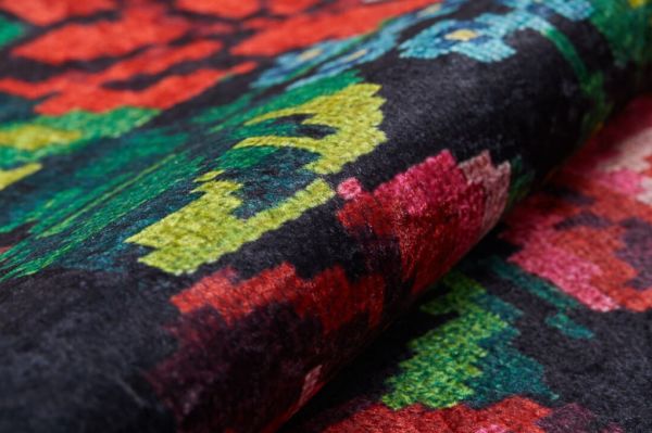 Halımax Dara 141 Yıkanabilir Kaymaz Dokuma Tabanlı Siyah Karabağ Modern Halı 100x150