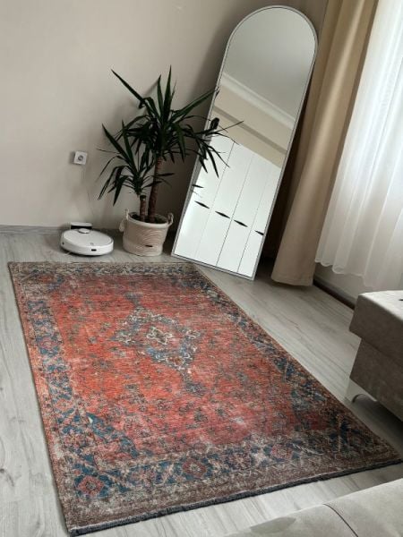 Base Vintage Kaymaz Taban Kilim Retro Eskitme Halı Yolluk B2