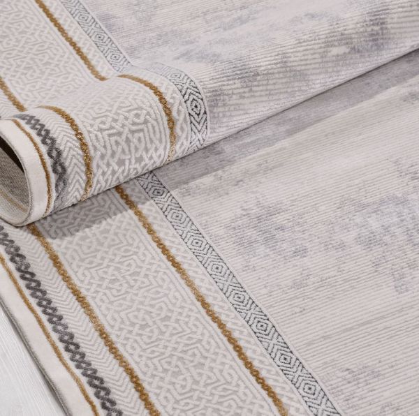 Crea Halı Girit GT04 Gri Çerçeveli Akrilik Dokuma Modern Salon Halısı My Crea Home