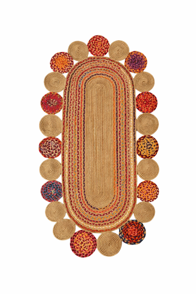 Milda 55 Jüt Hasır Örgü Bohem Çift Taraflı Kilim Dekoratif Oval Jüt Halı Hav Toz Vermez Yıkanabilir Jüt Kilim