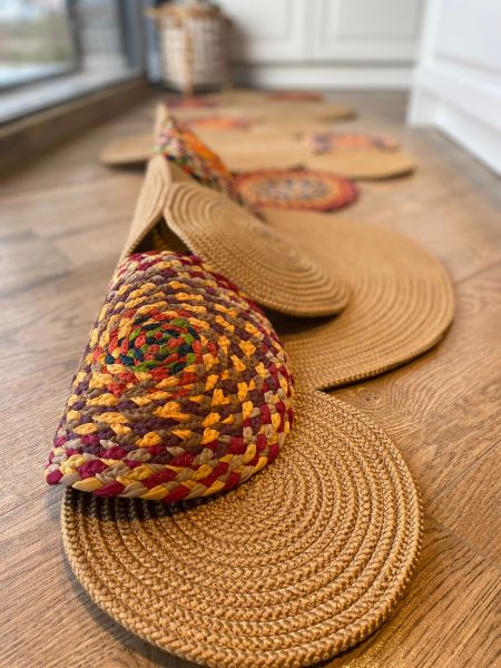 Milda 55 Jüt Hasır Örgü Bohem Çift Taraflı Kilim Dekoratif Asimetrik Jüt Halı Hav Toz Vermez Yıkanabilir Jüt Kilim