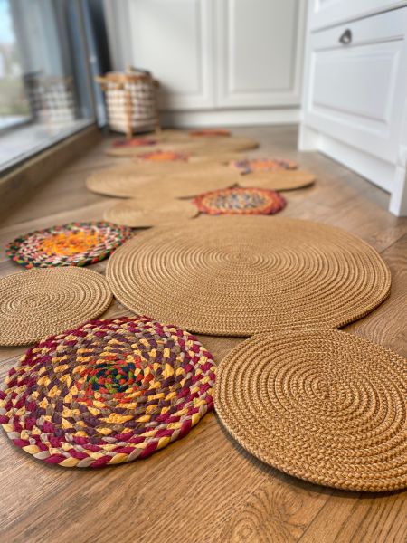 Milda 55 Jüt Hasır Örgü Bohem Çift Taraflı Kilim Dekoratif Asimetrik Jüt Halı Hav Toz Vermez Yıkanabilir Jüt Kilim