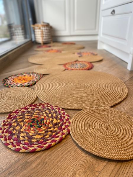 Milda 55 Jüt Hasır Örgü Bohem Çift Taraflı Kilim Dekoratif Asimetrik Jüt Halı Hav Toz Vermez Yıkanabilir Jüt Kilim