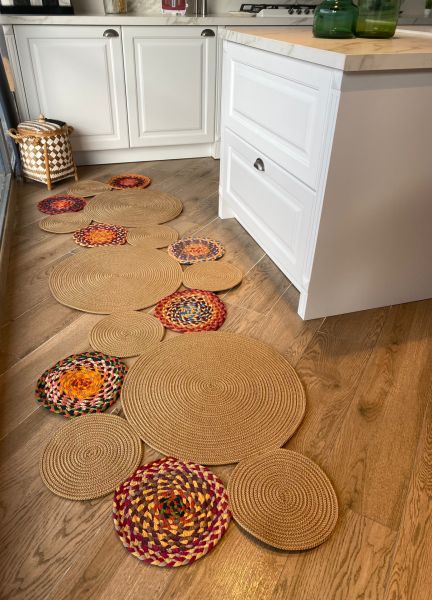 Milda 55 Jüt Hasır Örgü Bohem Çift Taraflı Kilim Dekoratif Asimetrik Jüt Halı Hav Toz Vermez Yıkanabilir Jüt Kilim