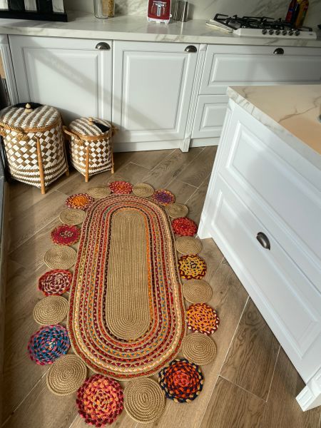 Milda 55 Jüt Hasır Örgü Bohem Çift Taraflı Kilim Dekoratif Oval Jüt Halı Hav Toz Vermez Yıkanabilir Jüt Kilim 80x150