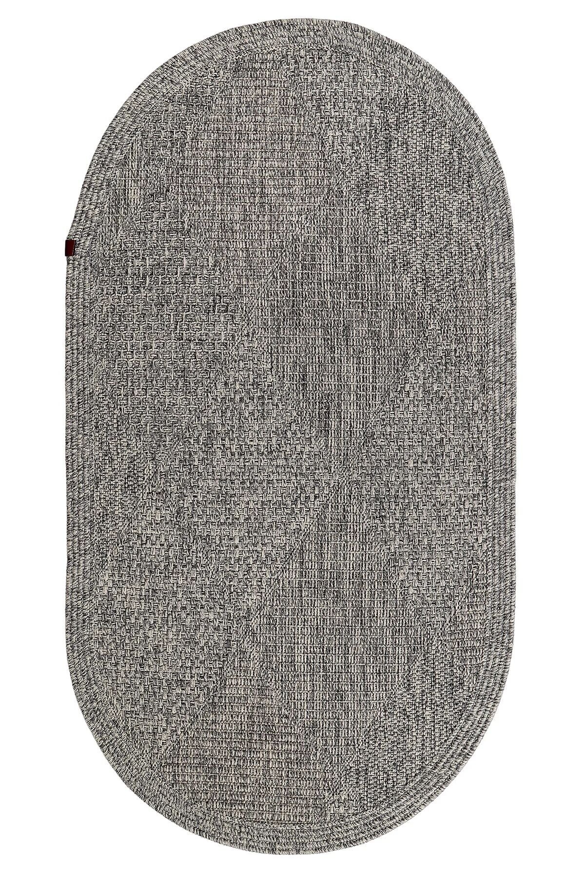 Boho 06 Gri Naturel Oval Jüt Halı Yolluk Jüt Taban Jüt Kilim Hasır Halı Otantik Bohem Halı