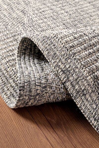 Boho 06 Gri Naturel Yuvarlak Jüt Halı Yolluk Jüt Taban Jüt Kilim Hasır Halı Otantik Bohem Halı