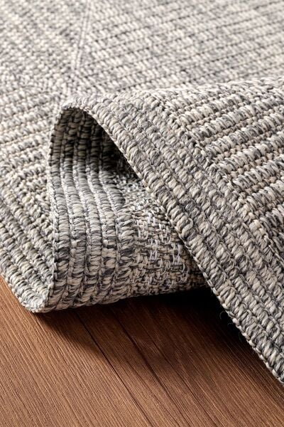 Boho 06 Gri Naturel Oval Jüt Halı Yolluk Jüt Taban Jüt Kilim Hasır Halı Otantik Bohem Halı