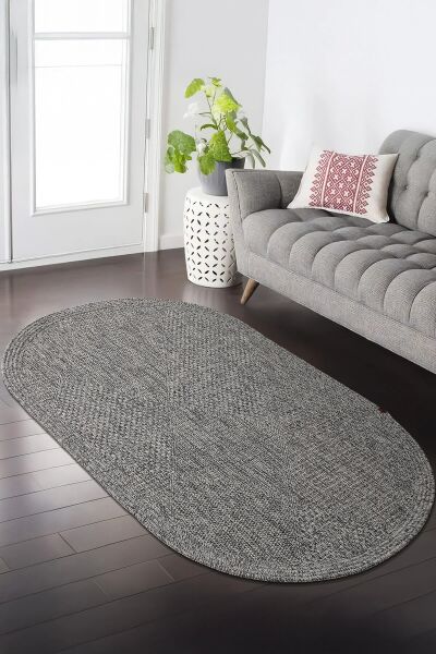 Boho 06 Gri Naturel Oval Jüt Halı Yolluk Jüt Taban Jüt Kilim Hasır Halı Otantik Bohem Halı