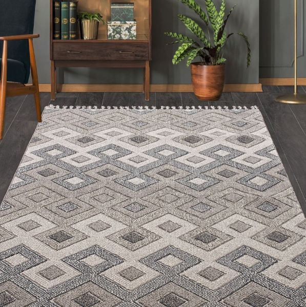 Crea Halı NEPAL - 9962N Bukle Dokuma Örgü Saçaklı Modern Salon Halısı My Crea Home