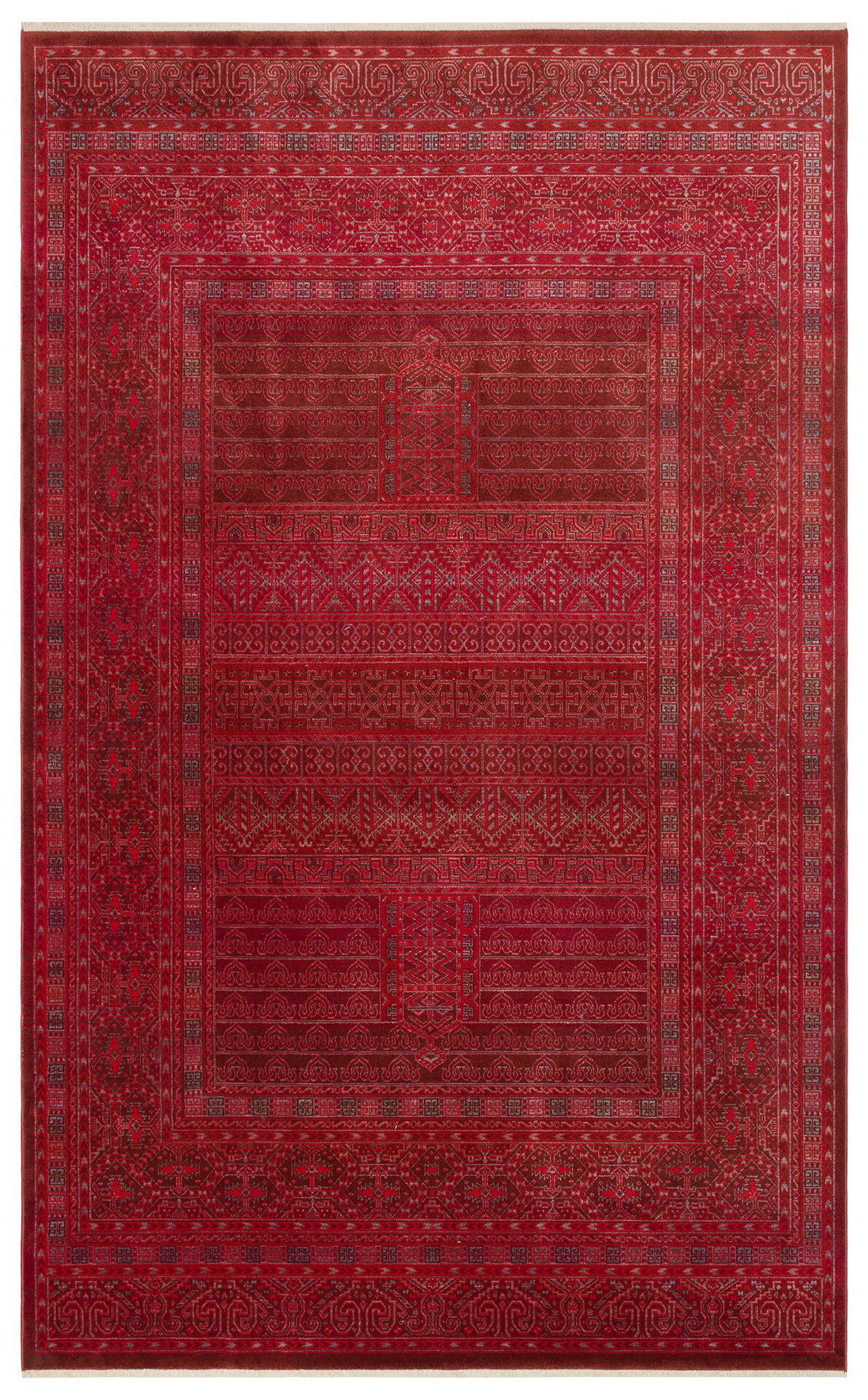 Eko Halı Pietra PTA 17 Red Etnik Yumuşak Tuşeli Makine Halısı Vintage Otantik Salon Oturma Odası Halısı Eko Halı