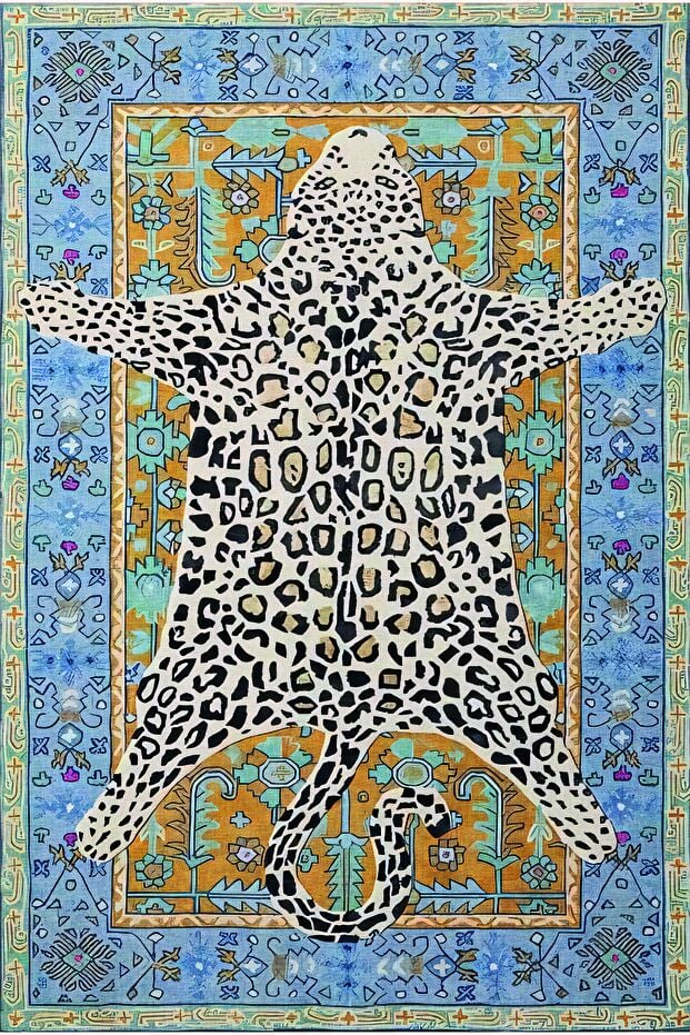 Drom Pamuk Dokuma Taban Kaymaz Şönil Makinede Yıkanabilir Kilim Salon Yatak Odası Mutfak Koridor Yolluk Kilim Leopar Desenli Multi Halı