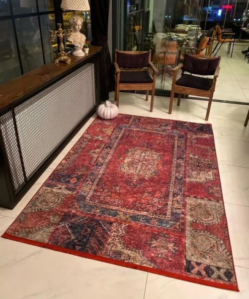 Halımax Dara 161 Yıkanabilir Kaymaz Dokuma Tabanlı Otantik Kırmızı Bordo Halı 100x300