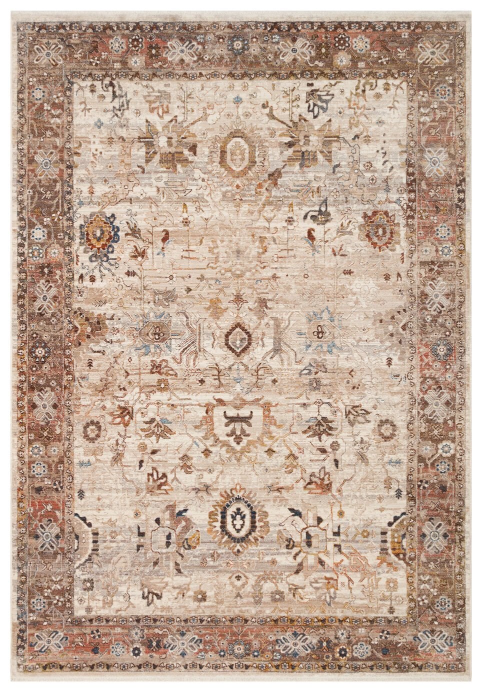 Pietra PTA 22 Cream Brown Etnik Yumuşak Tuşeli Makine Halısı Vintage Otantik Salon Oturma Odası Halısı Eko Halı