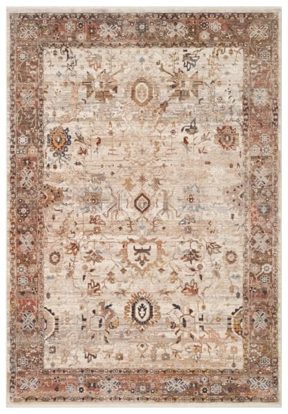 Pietra PTA 22 Cream Brown Etnik Yumuşak Tuşeli Makine Halısı Vintage Otantik Salon Oturma Odası Halısı Eko Halı