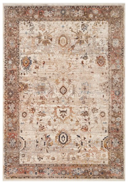 Eko Halı Pietra PTA 22 Cream Brown Etnik Yumuşak Tuşeli Makine Halısı Vintage Otantik Salon Oturma Odası Halısı Eko Halı