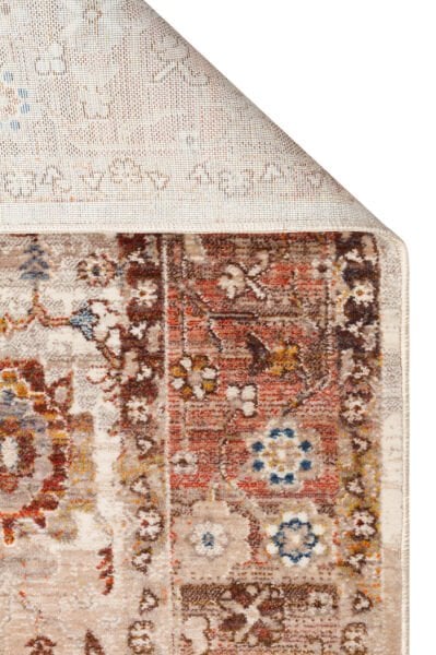 Pietra PTA 22 Cream Brown Etnik Yumuşak Tuşeli Makine Halısı Vintage Otantik Salon Oturma Odası Halısı Eko Halı
