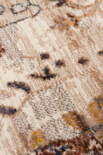 Pietra PTA 22 Cream Brown Etnik Yumuşak Tuşeli Makine Halısı Vintage Otantik Salon Oturma Odası Halısı Eko Halı