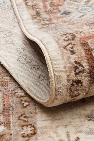 Pietra PTA 22 Cream Brown Etnik Yumuşak Tuşeli Makine Halısı Vintage Otantik Salon Oturma Odası Halısı Eko Halı